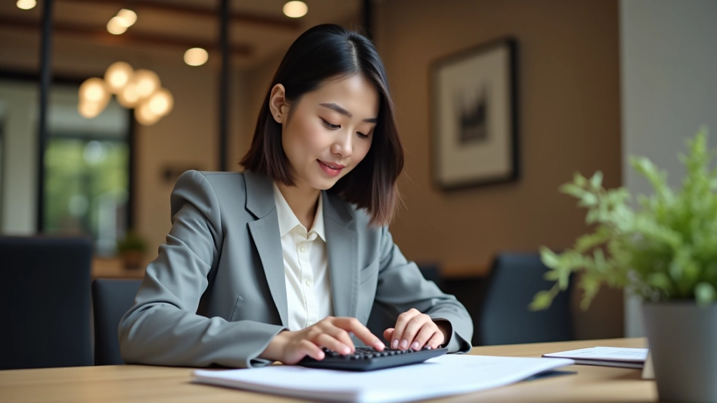 Person reviewing financial documents and calculator