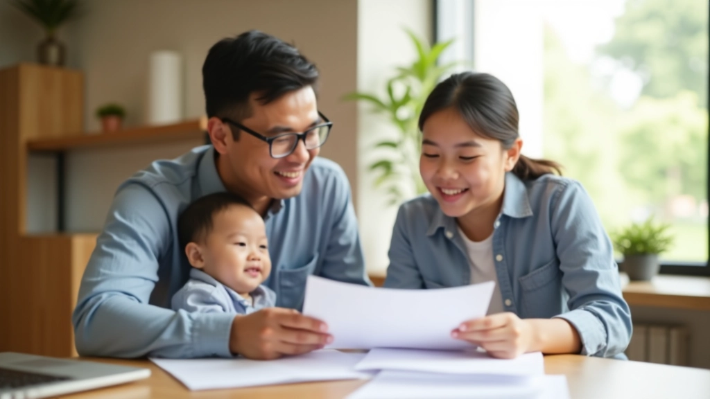 Malaysian family reviewing financial planning documents in comfortable home office