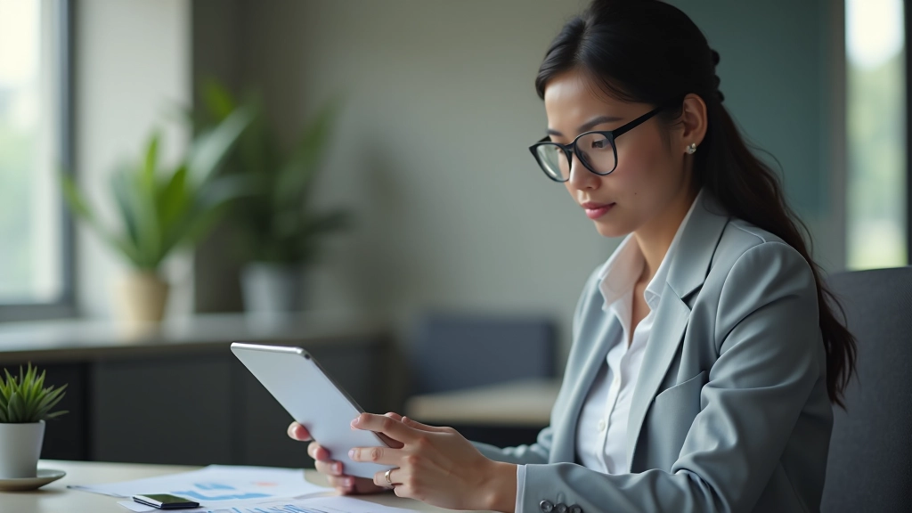 Person reviewing financial statements and savings goals on tablet device